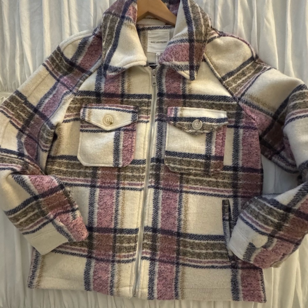 Avec Les Filles Plaid Varsity Jacket - Pink, Brown, Cream